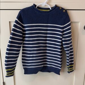 Boys 6-7Y Mini Boden Navy Knit Sweater with Yellow Striped Sleeves